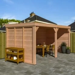 Overkapping Douglas Hout Blank Met Achterwand En 2 Zijwanden 270x522 Cm -Buitenleven & Tuin 123 1802