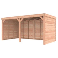 Overkapping Douglas Hout Blank Met Achterwand En 2 Zijwanden 270x522 Cm -Buitenleven & Tuin 123 1809