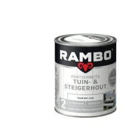 Rambo Vintage Pantserbeits Tuin- En Steigerhout Dekkend Puur Wit Zijdeglans 750 Ml